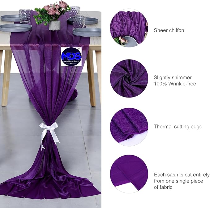 MDS Halloween Chiffon Table Runner - 20 Pack, 29 x 170 Inches, 14ft Each - Sheer Spooky Table Runners for Haunted House Parties, Trick-or-Treat Tables, Witchy Décor, Wedding & Events - Cadbury Purple