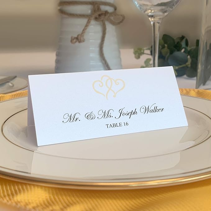 Linked Hearts Printable Place Cards, Ivory (Choose Color), Set of 150 (25 Sheets), Laser & Inkjet Printers - Wedding, Party, Dinner, and Special Events - Made in the USA