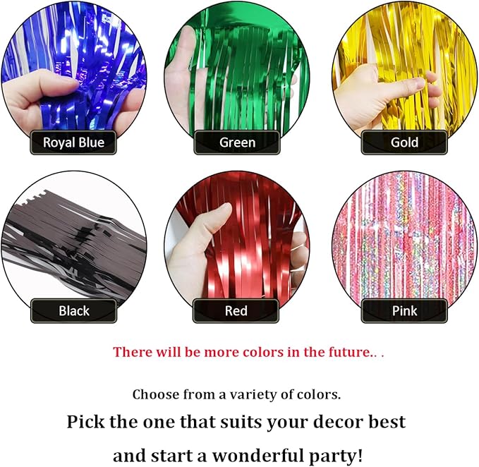 6 Pack Red Total 60 Feet Foil Fringe Garland Metallic Tinsel Banner Wall Hanging Drapes Parade Float Skirting Decorations for Trailer Mardi Gras Party Birthday Wedding (Red)