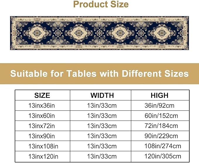 Vintage Elegant Farmhouse Table Runner Blue Beige Flower for Home Farmhouse Kitchen Table Dining Coffee Room Garden Party Wedding Decor 13x108in