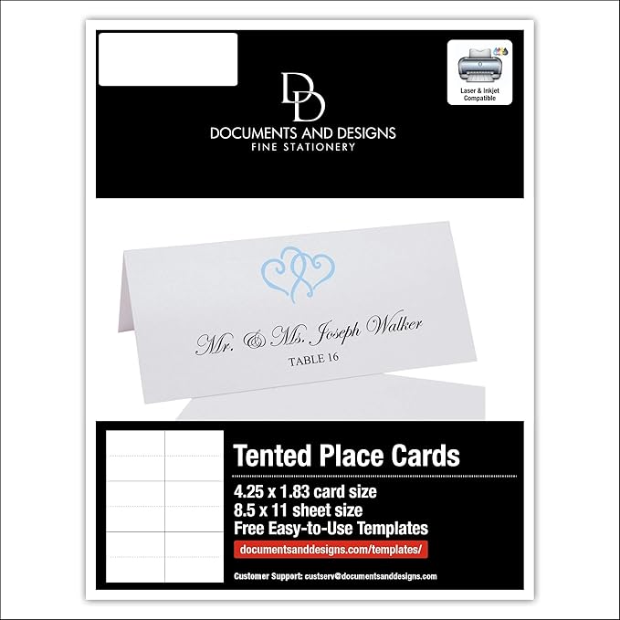 Linked Hearts Printable Place Cards, Light Blue (Choose Color), Set of 150 (25 Sheets), Laser & Inkjet Printers - Wedding, Party, Dinner, and Special Events - Made in the USA