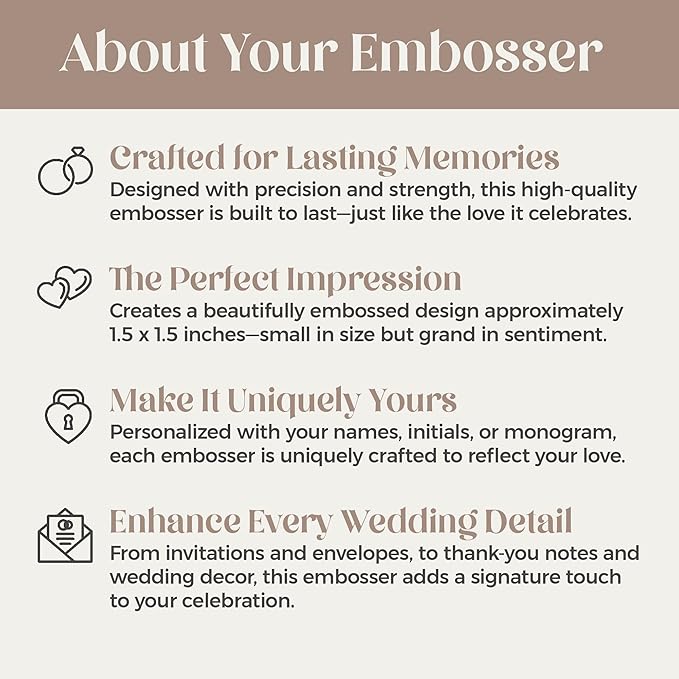 Personalized Wedding Embosser | Custom Made with Initials or Monograms for Couples | Elegant Designs for Stationery, Invitations, Napkins, and More (Design 6)