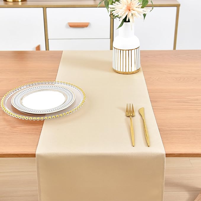 Farmhouse Beige Table Runner Dining Table Runners 60 Inches Long Coffee Table Runner for Dresser Living Room Bedroom Holiday Party Banquet 12X60 Inch