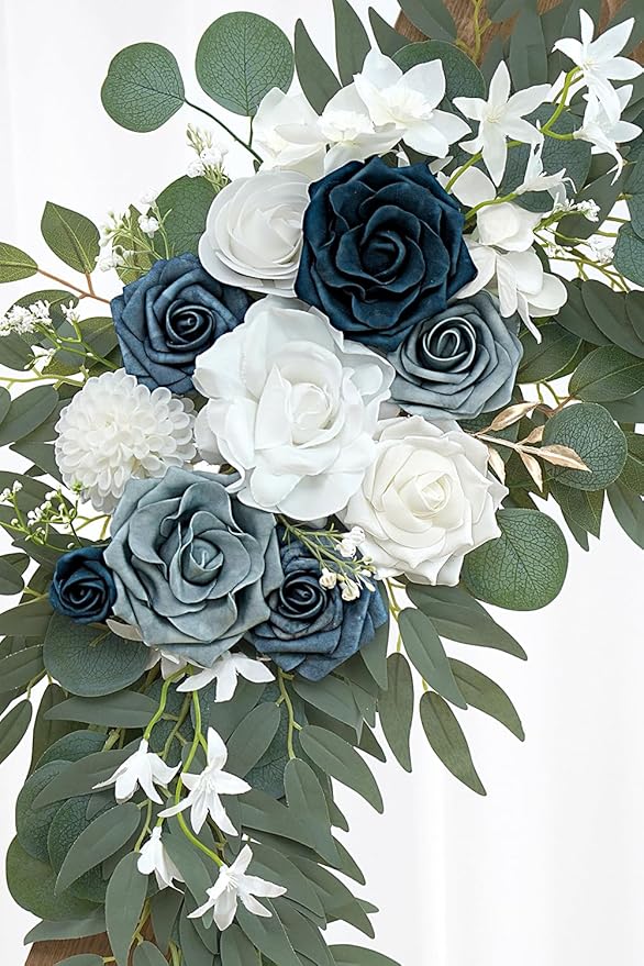 Dusty Blue Flower for Wedding Welcome Signs Decorations, Artificial Wedding Arch Flowers for Wedding Ceremony (Set of 2)