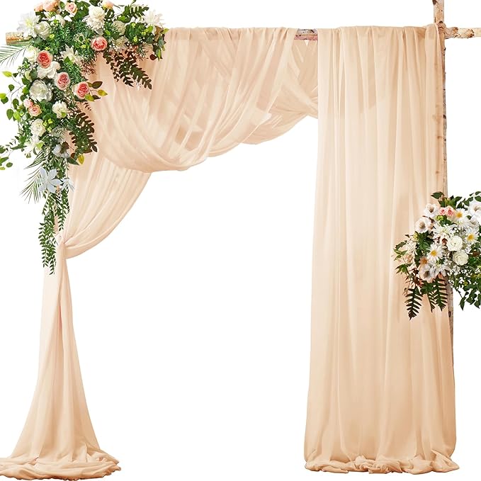 SiinvdaBZX 4 Panels Wedding Arch Draping Fabric 30" x 20Ft Champagne Sheer Chiffon Fabric Outdoor Extra Long Decorative Drapery for Party Ceremony Ceiling Curtain Backdrop