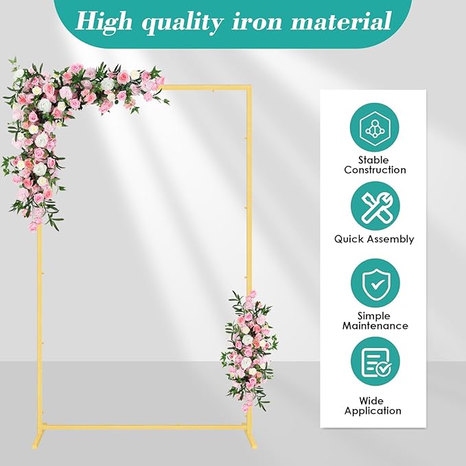 Wedding fashion arch background metal frame, (3.9, 5.2, 6.6 feet) suitable for background decoration frames such as weddings, birthdays, parties, baby showers, and photography (gold, 6.6*6.6)