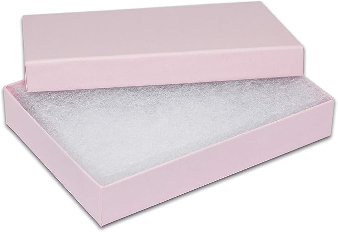 TheDisplayGuys - 25-Pack #53 Kraft Paper Cardboard Gift Boxes/Jewelry Cases w. Cotton Padding & Lid - Pink - (5.4" x 3.9" x 1.0")