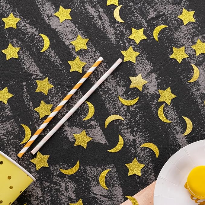 Gold Glitter Confetti Star and Moon Table Decoration for Wedding Birthday Eid Party Decoration, 1.2 inch in Diameter,200 Counts
