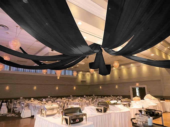 6 Panels Black Ceiling Drapes for Wedding 5ftx10ft Ceiling Drapes Wedding Arch Draping Fabric Cheesecloth Sheer Curtain Romantic Ceiling Decorations for Weddings Party Banquet Ceremony Stage