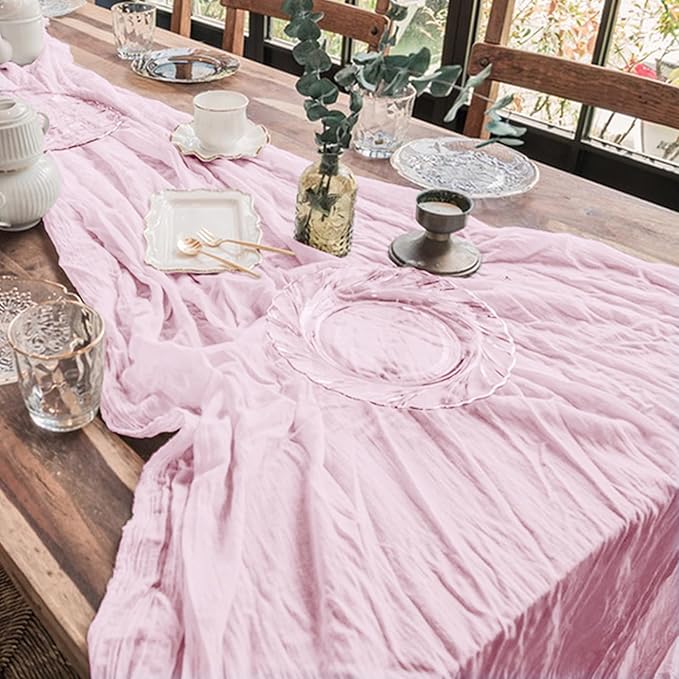 1 Pack Cheesecloth Table Runner 10Ft Christmas Gauze Boho Table Runners for Wedding Decor Bridal Shower Decorations Baby Shower Party(35" x 120")