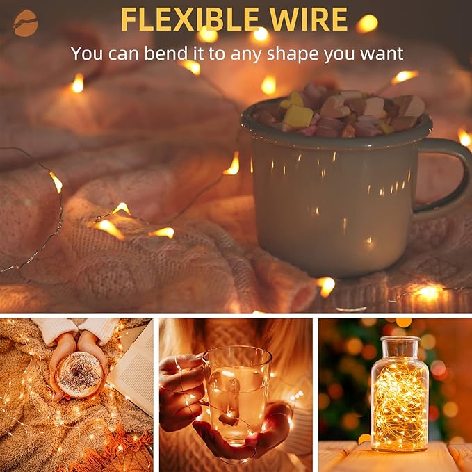 LAMPHOME 20 Pack Fairy Lights Battery Operated String Lights, 20 LED on 6.6FT Silvery Copper Wire, Firefly Fairy String Lights for Wedding Party Mason Jar Christmas Decoration(Warm White)