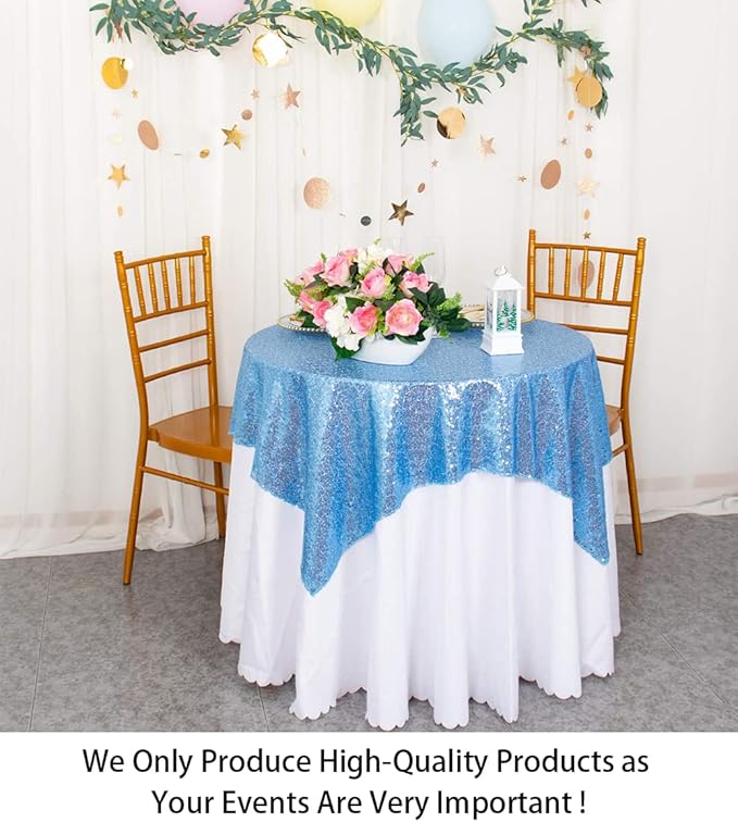 ShinyBeauty Small Tablecloth Square 36x36-Inch Baby Blue Sequin Tablecloth Glitter Table Cover Overlay Square Light Blue Wedding Table Cloths Sequin Fabric Tablecloth for Round Table Birthday Baby