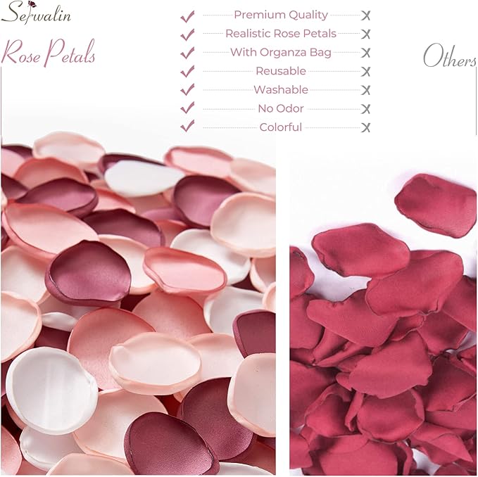 Serwalin 500Pcs Silk Pink Rose Petals Flower Petals for Weddings Proposal Peach Pink Petals for Flower Girl Basket Wedding Aisle Table Runner Bridal Shower Party Table Decor (5 Color Mixes)