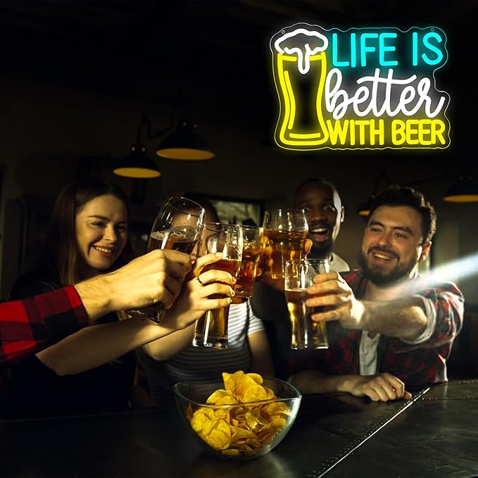 Beer Neon Sign for Wall Decor Bar LED Sign Beer Neon Light for Man Cave Bedroom Home Bar Shop Pub Bistro Party Hotel Game Room Decor Birthday Gifts for Man USB Powered Size14.1 * 10.2inches(JTD293)