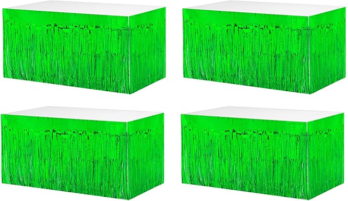 4 Pack 29x108 Inch Metallic Foil Fringe Tinsel Table Skirts for Rectangle Tables Streamer Curtains Backdrop for Wedding, Birthday, Parade Floats, Christmas, Halloween Party Decoration(Green)