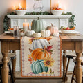 Fall Thanksgiving Southwest Cotton Linen Table Runner for Dining Kitchen, Orange Pumpkins Wedding Outdoor Party Rustic Tablerunners Decoration, Sunflower Dresser Scarf Tablecloth Runners 13x36 Inches