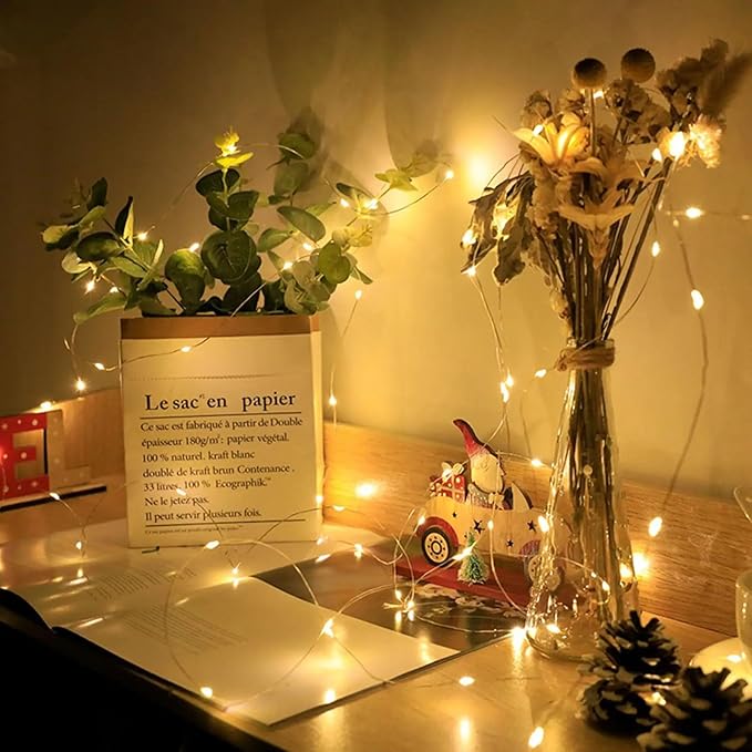 50 Pack Fairy Lights 7Ft 20 LED Twinkle String Lights 3 Modes Battery Operated Waterproof Firefly Starry for Mason Jar Party Wedding Christmas Valentines Day Table Centerpieces,Warm White