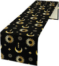 Magic Gold Sun Moon Stars Table Runner Mystical Farmhouse Rustic TableRunner for Party Holiday Dining Room Kitchen 13x90 Inch