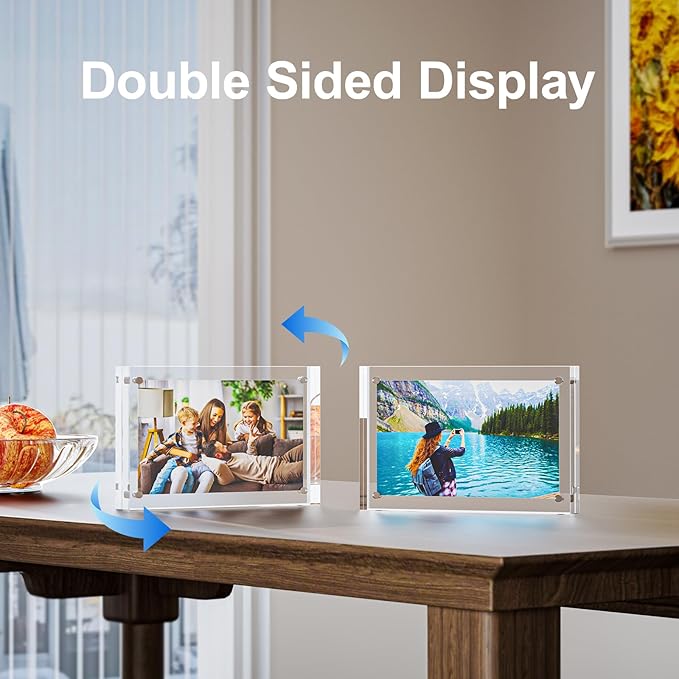 5 Pack 8x10 Acrylic Picture Frames - 20% Thicker Double Sided Magnetic Frame with UV Protection - Freestanding Clear Frameless Display for Tabletops - Modern Photo Frame Set for Home & Office Decor