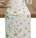 Vintage Wildflowers Cotton Linen Table Runner for Dining Kitchen, Wedding Outdoor Party Tablerunners Decoration, Farm Floral Pink Botanical Plants Dresser Scarf Coffee Tablecloth Runners 13x90 Inches
