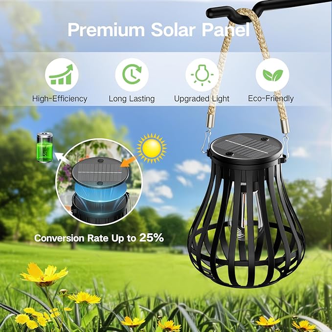 Solar Lanterns Outdoor Waterproof - Hanging Solar Lights for Outside, Halloween Yard Decorative, Classic High Brightness Garden Lanterns Lamp for Patio Table Pathway Decor, Pack 2