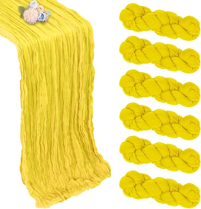6 Pack Lemon Yellow Fall Table Runner 10ft Boho Gauze Fabric Cheesecloth Thanksgiving Table Runner 35 x 120 Inch Rustic Sheer Runner for Wedding Decor Baby Shower Party Table Centerpiece Decorations