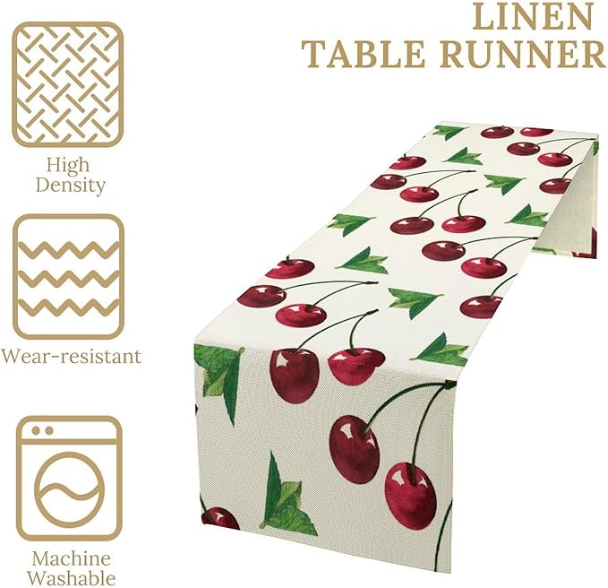 Red Cherry Table Runner Watercolor Tropical Fruit Spring Summer Wild Berry Dinner Runner for Girl Baby Party Holiday Home Kitchen Dining Table Decor 13x120