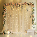 Tulle Backdrop Curtain with Lights String 20 X 8FT Champagne Sheer Tulle Backdrop Curtains for Wedding Birthday Party Reception Photo Booth Background Decorations (4 Panels 5x8FT)