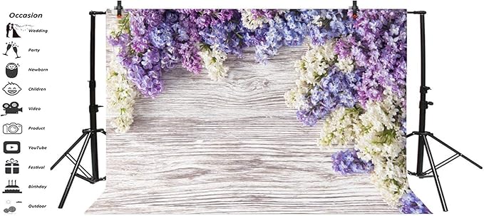 7x5ft Wooden Plank Photography Backdrops Purple Lilac Flowers Rustic Vintage Wood Wall Newborn Baby Shower Girls Adult Portrait Photo Background Kids Birthday Party Decor Photoshoot Studio Props