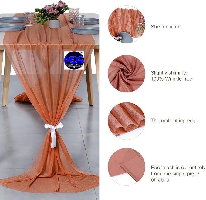 MDS Halloween Chiffon Table Runner - 20 Pack, 29 x 170 Inches, 14ft Each - Sheer Spooky Table Runners for Haunted House Parties, Trick-or-Treat Tables, Witchy Décor, Wedding & Events - Coral Peach