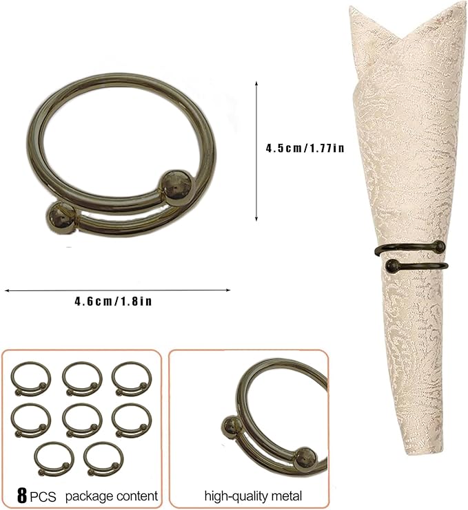 8 Pcs Black Napkin Rings - Round Napkin Ring,Stainless Steel Napkin Rings,Metal Napkin Ring for Table Settings Wedding Christmas Party Dinner Table(Spring Type)