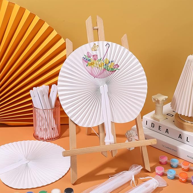 ZWIN 60PCS White Wedding Fans Round Folding Paper Fans Plastic Handle Pocket Fans for Wedding Celebration Birthday Party Favor