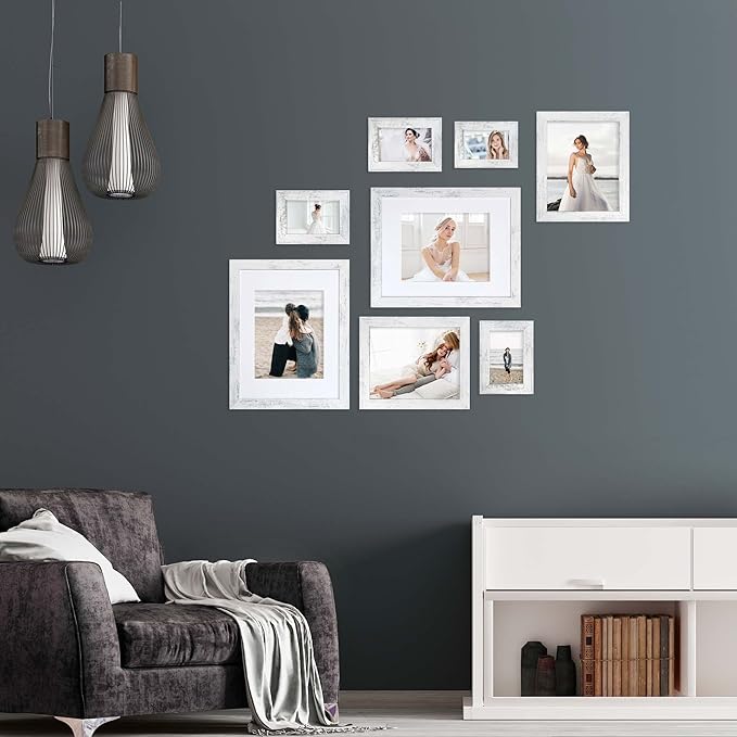 8.5x11 Picture Frame Set of 4, Distressed White Certificate Frame with Real Glass, Wood Photo Frames 8.5 by 11 Diploma Document for Wall Hanging and Tabletop Display