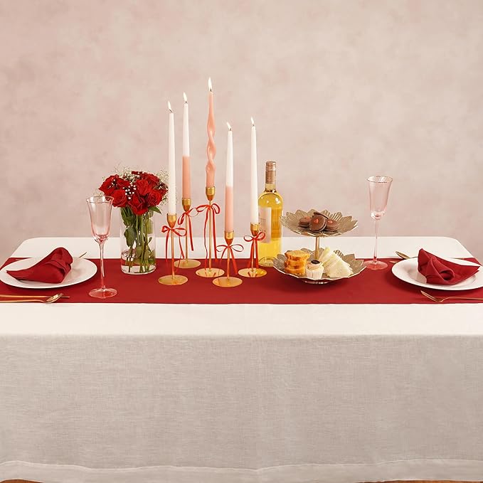 Red Table Runner 90 Inch – Cotton Linen Hemstitch Farmhouse Table Runner 14x90 –Washable Fabric for Dining, Fall, Halloween, Thanksgiving, Spring, Summer, Wedding, Everyday Décor – Serena