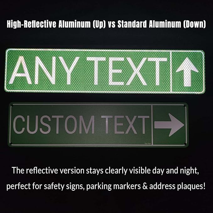 Custom Signs Metal, Personalized Reflective Street Signs for Outdoor, 4x18 Inches, Single/Double Sided, Fade Resistant .040 Aluminum, Ideal for Address, Parking