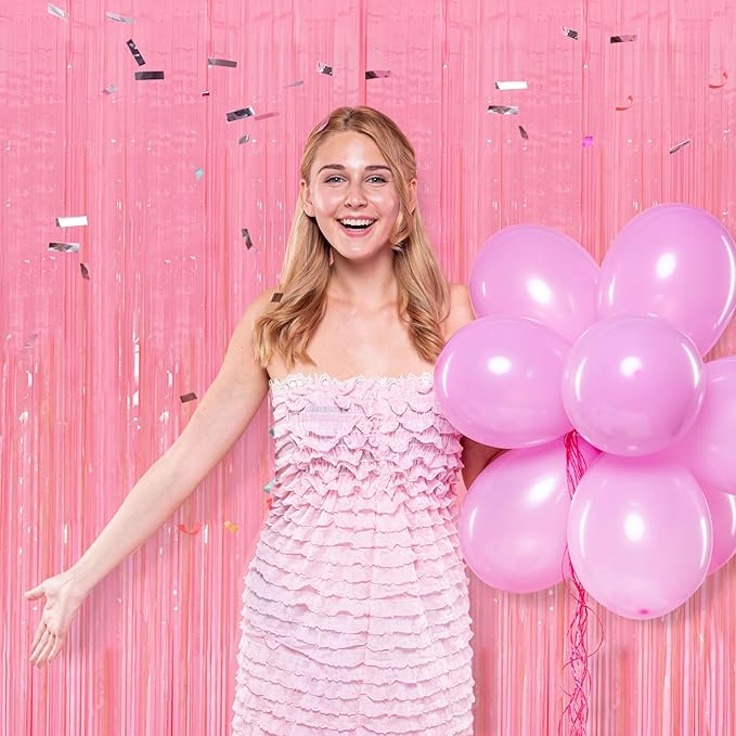 10 Pack Pastel Pink Streamers Party Decorations Party Backdrop Foil Fringe Tinsel Curtain Halloween Baby Shower Valentines Wedding Birthday Decorations for Women