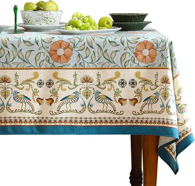 patdrea Designer French Linen Blue Tablecloth for Sqaure Table,Vintage Floral Table Cloth,Colorful Decoration Small Cover Kitchen Dining for Tea Party,Thanksgiving,Christmas,67"x67"-Wensel