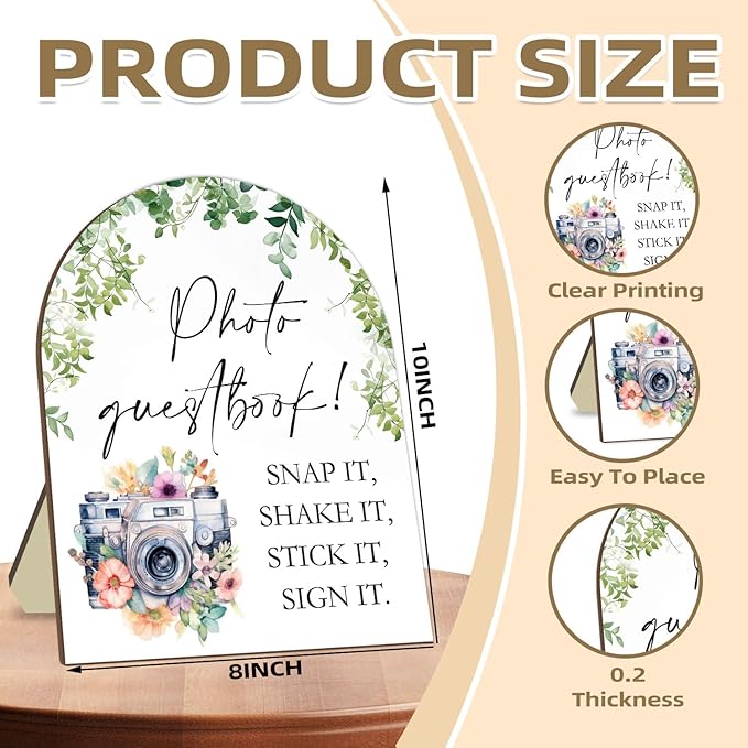 Wedding Photo Theme Desk Decor, Eucalyptus Leaf Decor Party Welcome Sign, Bridal Shower Photo Guestbook Sign, Baby Shower Supplies, Wedding Reception Decor with Stand 8 * 10In