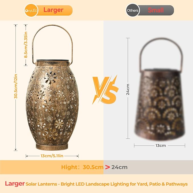 Solar Lanterns Outdoor Waterproof - 2 Pack Hanging Solar Lights Outdoor, Halloween Decorative Retro Metal Lanterns with Handles for Yard, Patio, Tabletop, Pathway, Gardening Gifts for Women Men
