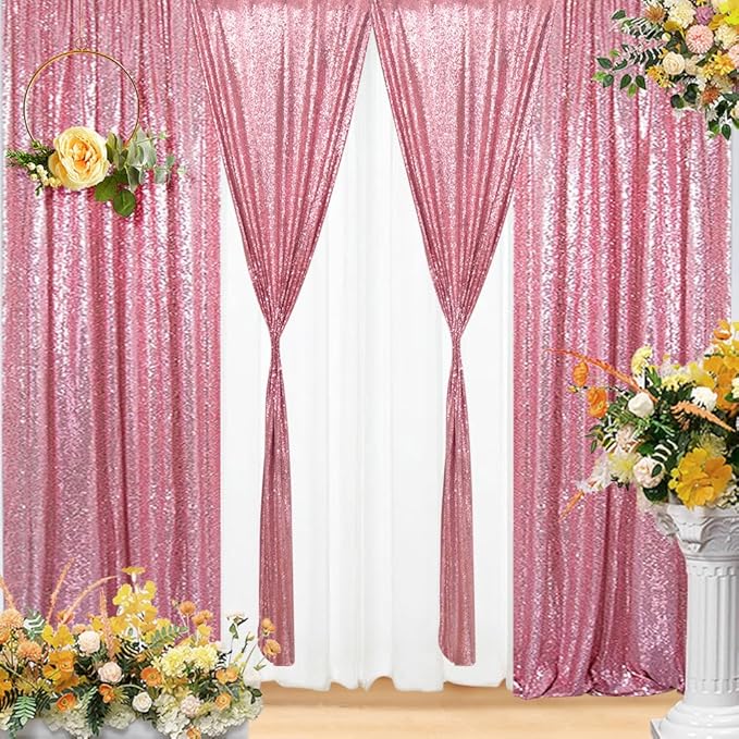 Eternal Beauty Sequin Backdrop Curtains, 2x8 Ft-2 Panels Fuchsia Pink Back Drop for Shimmer Photography Party Wedding Birthday Decor