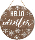 Muktoujaumai Hello Winter Sign Front Door Decor, Christmas Round Hanging Sign Decor Rustic Snowflake Xmas Holiday Wall Decorations Winter Wood Sign for Door, Porch, Home, Welcome Winter