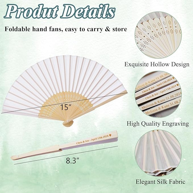 25 Pcs Personalized Cream Hand Fans for Wedding, Custom Engraved Silk Fans Folding Hand Fans, Summer Wedding Fans, Custom Wedding Party Favor Bridal Shower Gifts Baby Shower Favors