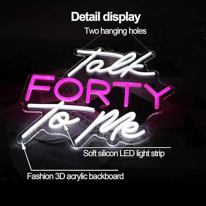 Talk Forty To Me Neon Sign Led 40th Birthday Neon Light Dimmable 40th Madam Birthday Gift For Women Neon Sign For Wedding Christmas Halloween Decor Birthday Gift For Girl Wife Lover(USB Sign)