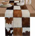 Abstract Cowhides Cotton Linen Table Runner for Dining Kitchen, Wedding Outdoor Party Tablerunners Decoration, Brown Beige Animal Fur Texture Dresser Scarf Coffee Tablecloth Runners 13x90 Inches