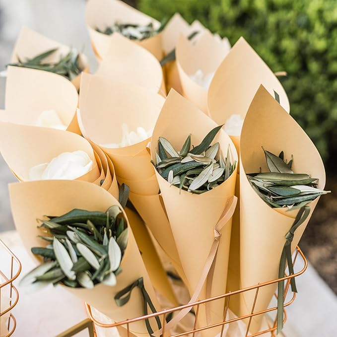 PATIKIL Wedding Confetti Cones, 120 Pcs Paper Tapers Cone Flower Petal Paper Cone Holder for Party Engagement Holiday Birthday DIY Decoration, Brown