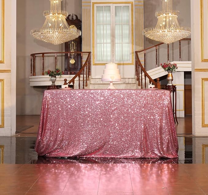 SquarePie Sequin Tablecloth 60 x 102 Inch Fuchsia Pink Sparkly Table Linen for Wedding Party