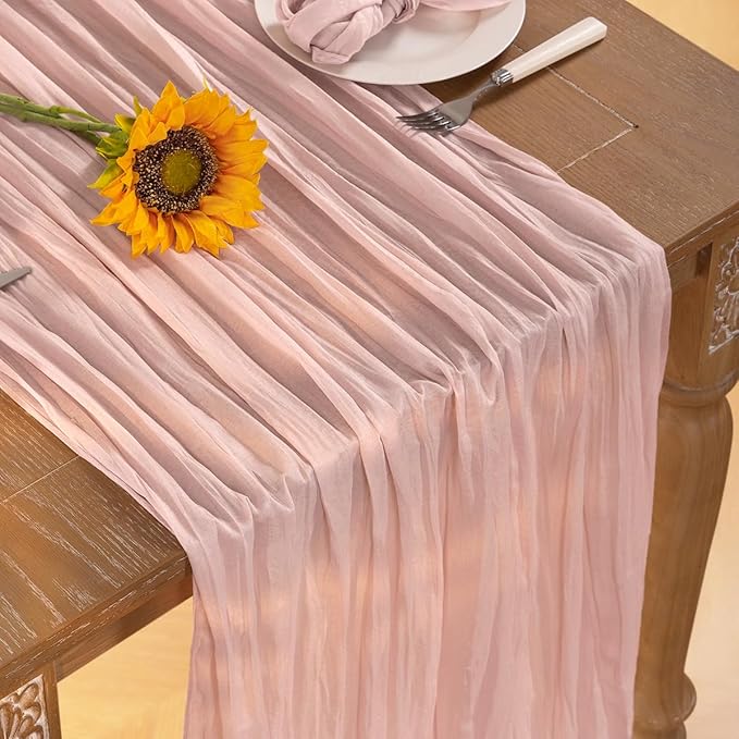 Pink Cheesecloth Table Runner 12 Pack Fall Table Runners Boho Gauze 120 Inches Light Pink Cheese Cloth Fall Table Decorations for Thanksgiving Wedding Bridal Girl Baby Shower Sweet 16 Party