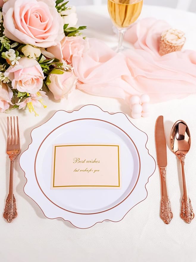WDF 120Pieces Rose Gold Plastic Silverware - Heavy Duty Rose Gold Plastic Cutlery Set - Disposable Rose Gold Utensils - Rose Gold Flatware Includes 40 Forks, 40 Spoons, 40 Knives for Wedding