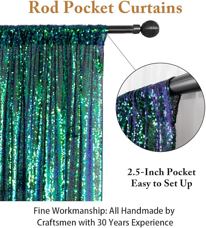 ShinyBeauty Sequin Curtains 2 Panels 2FTx8FT Iridescent Green Photo Booth Backdrop Prom Backgrounds Baby Shower Backdrop Wedding Ceremony Birthday Party Decorations