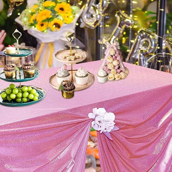 Fitable Pink Sequin Tablecloth for Parties 60x60 Inch - Sparkle Glitter Table Cloth Laser Square Overlay for Wedding Baby Shower Ceremony Birthday Holiday Banquet
